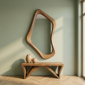 Irregular <b>Wooden</b> <b>Wall</b> <b>Mirror</b> Modern Framed Decorative <b>Mirror</b> Handmade for Home Interior - Product Image 4