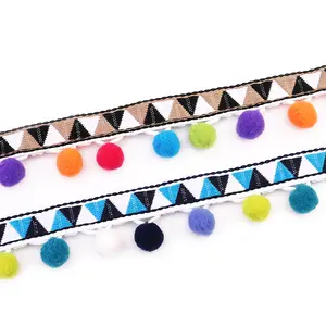 Triángulo de colores cinta pompón bola encaje ajuste Diy hecho a mano pompón encaje para accesorios de ropa