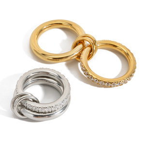 Bagues de mode à double couche, sertissage pavé de zircon blanc, forme géométrique, bijoux unisexe, cadeau - Product Image 5