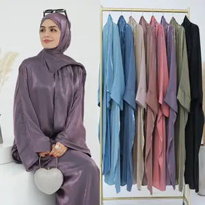 Sharut 2024 modeste islamique dubaï robe de prière brillant brillant Satin Abaya femmes robe musulmane Jilbab attaché Hijab à capuche Abaya
