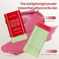 Rubor Mineral Vegano Portátil para Mujer, Alta Pigmentación, Resistente al Agua, Rubor Contorneador Giratorio, Iluminador de Larga Duración
