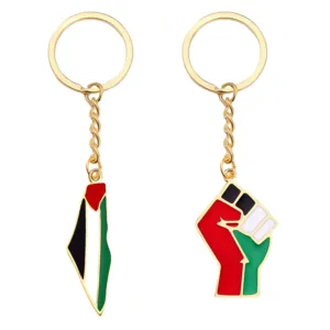 Stainless Steel Palestine Country Flag Map Charm Key Chain Key Ring Gold Plated Stainless Steel Map Pendant Key Chain