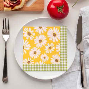Serviettes imprimées 3 plis personnalisées en gros pour décor de dîner et de rassemblement Serviettes en papier imprimées Bellis Perennis 25*25cm - Product Image 3