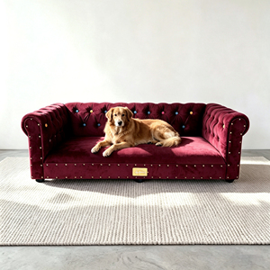 Custom Solid Wood Frame Waterproof Leather Pet Bed Elevated Orthopedic <b>Dog</b> Bed With Removable Washable Cover Non Slip Indoor - Product Image 1