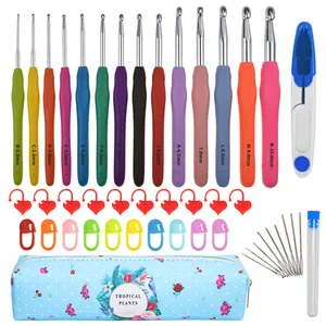 crocheting needle accessories stitch markers ergonomic 14 Size Crochet Hooks Case Set