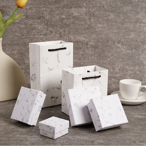 Bông Tai Nhẫn Vòng Cổ Vòng Tay gói quà Tặng hộp giấy cổ điển đơn giản hạt đá cẩm thạch trắng trong kho trang sức bao bì hộp với FO - Product Image 3