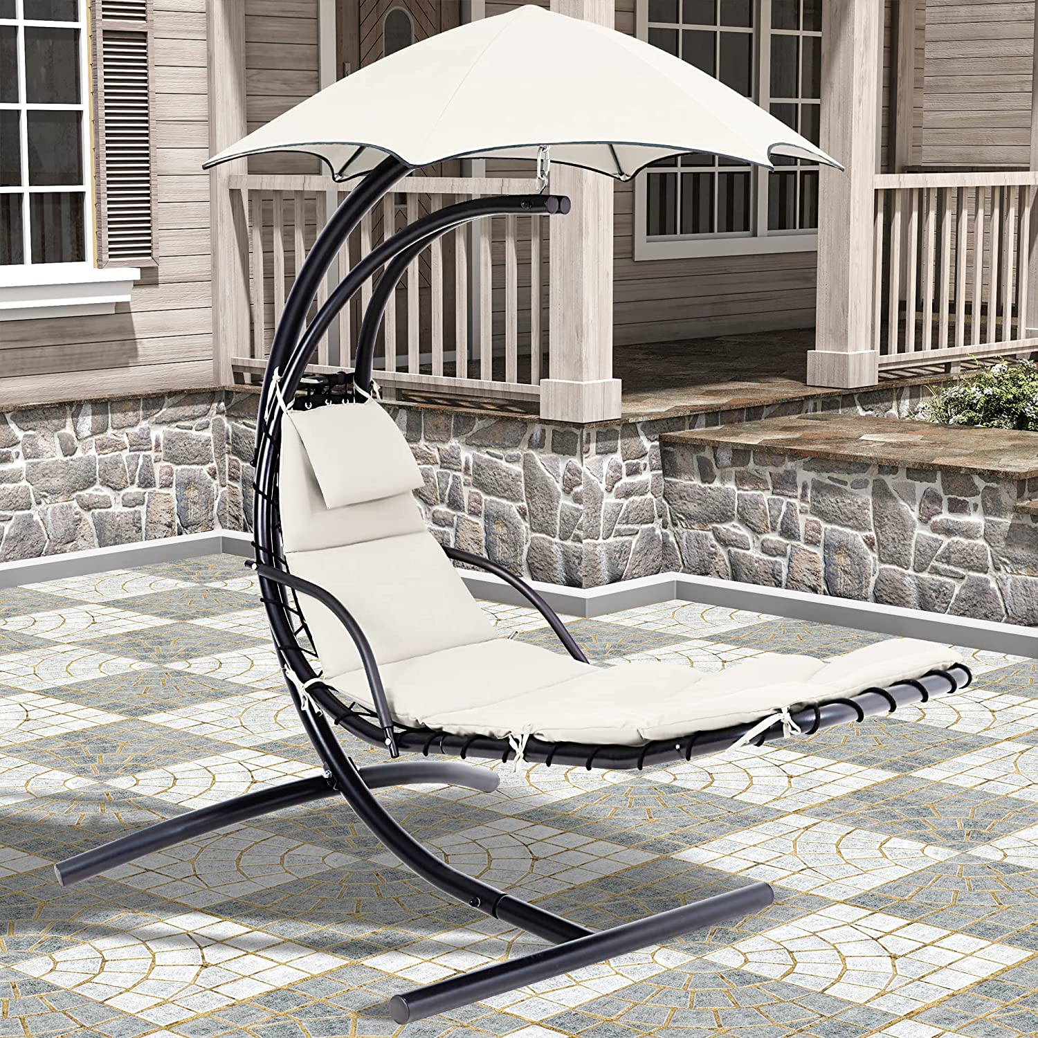 dream chair patio chaise lounge with umbrella Vivere Original Lounger 6-Point – Durable Spun Polyester, Curved Legs, Spacious Lounging Bed, Perfect for Outdoors & Patio, 74