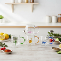 Tasse de boisson réutilisable en verre de conception de dessin animé de sculpture animale 3D faite à la main avec poignée décorative