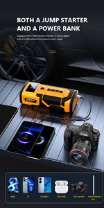 Arrancador de batería con compresor Paquete de refuerzo de batería portátil 150PSI Inflador de neumáticos automático 12V 600A Arrancador de pico con abrazaderas de puente - Product Image 5