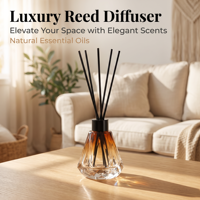NOVA Diffuseur à bâtonnets, ensemble de 4 flacons vides, 20 bâtonnets, décor feuille d'or, verre rechargeable, style diamant, sans alcool, fait main (4 pièces)