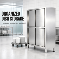 Armoire de rangement commerciale en acier inoxydable avec 4 portes coulissantes, finition brossée mate, extensibilité modulaire pour cuisine de restaurant