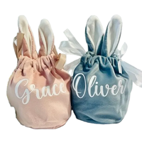 Sac de rangement rond en velours conçu sur mesure pour dames drôle Festival de Pâques lapin oreille cordon anneau étui