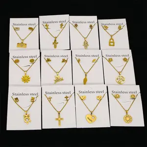 Custom New Dubai 18K Gold Waterproof Plated Stainless Steel Pendant Bijoux Sandy Gift Necklace Earrings Jewelry Set For Women