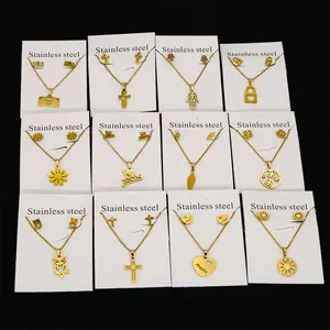 Custom Nieuwe Dubai 18K Goud Waterdicht Geplateerd Roestvrij Staal Hanger Bijoux Zanderige Geschenk Ketting Oorbellen Sieraden Set Voor Vrouwen