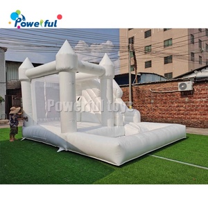 Château gonflable tout blanc gonflable combiné de glissière de maison de rebond commercial avec la fosse de boule - Product Image 1