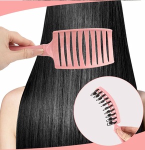 Vente chaude brosse à <span class=keywords><strong>cheveux</strong></span> de haute qualité grands peignes incurvés larges côtes fines rembourrées Nylon Design Compact poignée en paille de blé pratique - Product Image 4