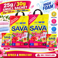 Lessive en poudre haute mousse en petits sachets de 25g et 30g, marque privée OEM, pour lavage à la main, destinée aux marchés d'Afrique et du Moyen-Orient