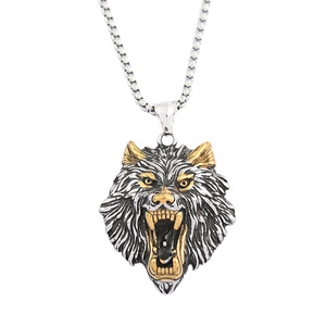 Yunnique Collier Pendentif Tête de Loup Viking en Acier Inoxydable pour Homme, Design Animal Audacieux et Unique, Style Hip Hop Rétro - Product Image 5