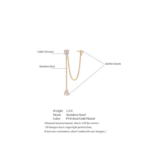 Boucles d'oreilles pendantes JINYOU 5688 de luxe en acier inoxydable plaqué or avec double chaîne à maillons et zircone cubique taille poire - Product Image 6