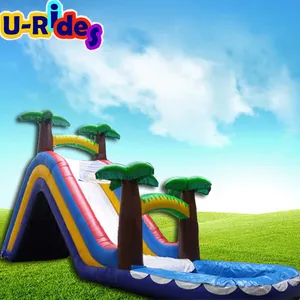 Wholesale adult inflatable water slide CoCo Tree inflatable water slide with small pool and water spray system