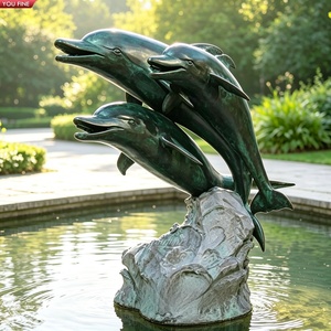 YOUFINE Statue de Dauphin en Bronze Taille Réelle Personnalisée, Sculpture <span class=keywords><strong>Trio</strong></span> en Équilibre pour Art Extérieur, Parcs et Jardins, Vente en Gros - Product Image 1
