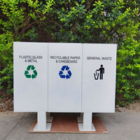 Contenedor de Reciclaje de Residuos Metálico de 3 Compartimentos, Montado en el Suelo, de Acero Galvanizado, para Clasificación de Basura en Plazas de Campus