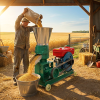 Machine à granulés d'aliments pour animaux de ferme/élevage à moteur diesel haute productivité, compatible soja, capacité 200 kg/h, garantie 1 an