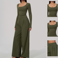 Ensemble deux pièces de sport et yoga à manches longues, effet seconde peau, taille haute, rehausseur de fessiers, séchage rapide, très populaire