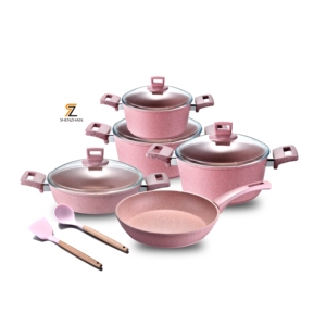Prix de gros Batterie de cuisine en <span class=keywords><strong>granit</strong></span> <span class=keywords><strong>rose</strong></span> Ensemble de casseroles et poêles de <span class=keywords><strong>camping</strong></span> en aluminium à usage domestique - Product Image 1