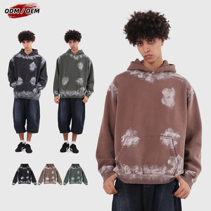 Sudadera con Capucha Vintage de Otoño para Hombre, de 400GSM, Lavada, con Estampado de Grafiti y Pintura en Aerosol, de Felpa Holgada - Product Image 1