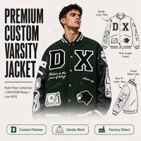 Blouson Bomber en Cuir PU Noir Brillant Personnalisé avec Patch Brodé Ailes d'Ange, Passepoil Blanc, Ourlet Côtelé, Fermeture Éclair Intégrale, Style Streetwear, Fabricant OEM