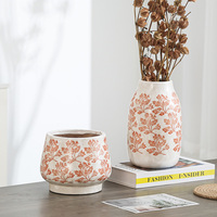 FANGSHENG Vase en céramique de glaçure de logo de fleur rose fabriqué à la main ensemble de 3 Vases en porcelaine de décor de pièce maîtresse de table et de cadeau