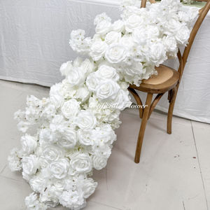 Venta caliente floral flor artificial camino de mesa de la boda elegante camino de mesa en flores verde beige blanco - Product Image 5