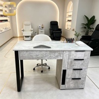 Table à ongles avec collecteur de poussière intégré, surface en marbre, bureau de manucure avec 4 tiroirs de rangement pour salon de beauté