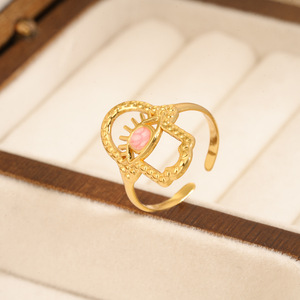 Anillo Abierto Retro de Acero Inoxidable con Esmalte Hueco, Chapado en Oro de 18K, Ajustable, Joyería de Moda para Mujer - Product Image 2