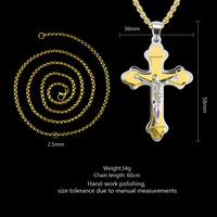Pendentif Croix de Jésus en Acier Inoxydable, Bijou Chrétien Tendance, Plaqué Or PVD, Crucifix, Collier Pendentif pour Homme, Cadeau de Remise de Diplôme