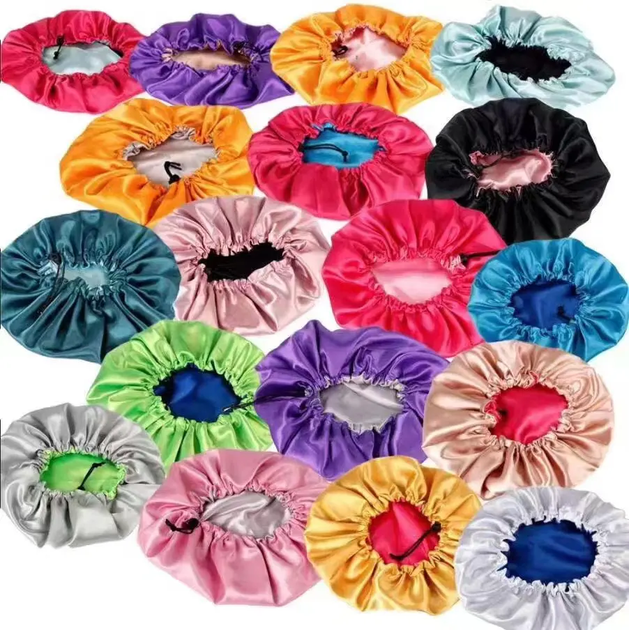 double layer satin hair bonnets logo mommy and me bonnets adjustable reversible hair bonnets silk