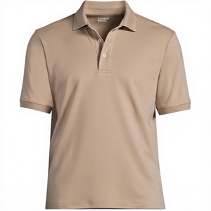 LANCE engl เสื้อโปโลแขนสั้นสีเบจของผู้ชายสีทึบผ้าทอลำลองดีไซน์ปกติแบบมีกระดุม - Product Image 1