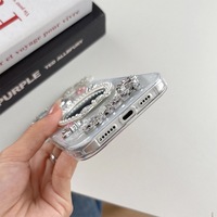 Coque de téléphone pour iPhone 17 Pro Max avec nœud perlé et miroir rond, en PC, strass de luxe, étoile, mode coréenne pour femmes, compatible iPhone 16 15 14 Plus
