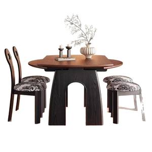 Table à manger ronde extensible en bois massif pour petites maisons et salles à manger rétro - Product Image 5