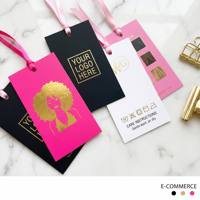Kit de Marquage Personnalisé pour Perruques avec Logo en Or Rose, Étiquette Volante, Carte de Remerciement, Autocollant, Ruban en Satin et Ensemble d'Accessoires d'Emballage