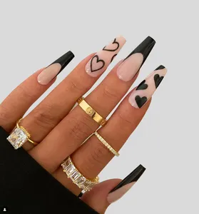 Sanlong nouveau faux ongles artificiels bleus de style français avec de la colle sur les ongles vente en gros personnalisé 3d amour coeur décoration ongles