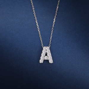 Collier avec <span class=keywords><strong>pendentif</strong></span> initial A-Z en argent sterling 925 plaqué <span class=keywords><strong>or</strong></span> blanc 18 carats, <span class=keywords><strong>diamant</strong></span> moissanite VVS, pour femme, livraison directe - Product Image 2