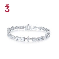 Bracelet tennis en moissanite brillante à taille mixte avec pierres rondes, princess et baguette, en argent 925 plaqué or blanc 18 carats, bijoux hip-hop