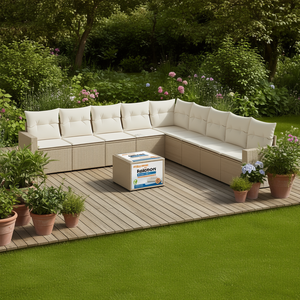 Adjustable Beige PE <b>Rattan</b> Garden <b>Sofa</b> Set 10+ Seater Outdoor Furniture Contemporary Design - Product Image 2