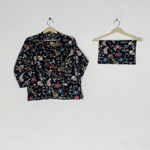 Ensemble de pyjama élégant à imprimé floral - Vêtements de nuit en coton artisanal, vêtements de nuit et de détente bohèmes pour femmes, cadeau d'été - Product Image 2