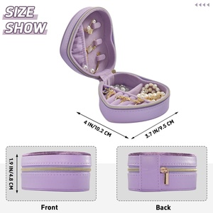 New Arrival Hawaii Purple Ulu Design Custom Heart Shape Zipper Portable Jewelry <b>Storage</b> <b>Box</b> PU Leather <b>Mini</b> Travel Jewelry Cases - Product Image 4