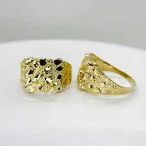 Duyizhao Personality Design High Quality 14k Gold Nugget Square Vintage Ring for Men Women Jewelry