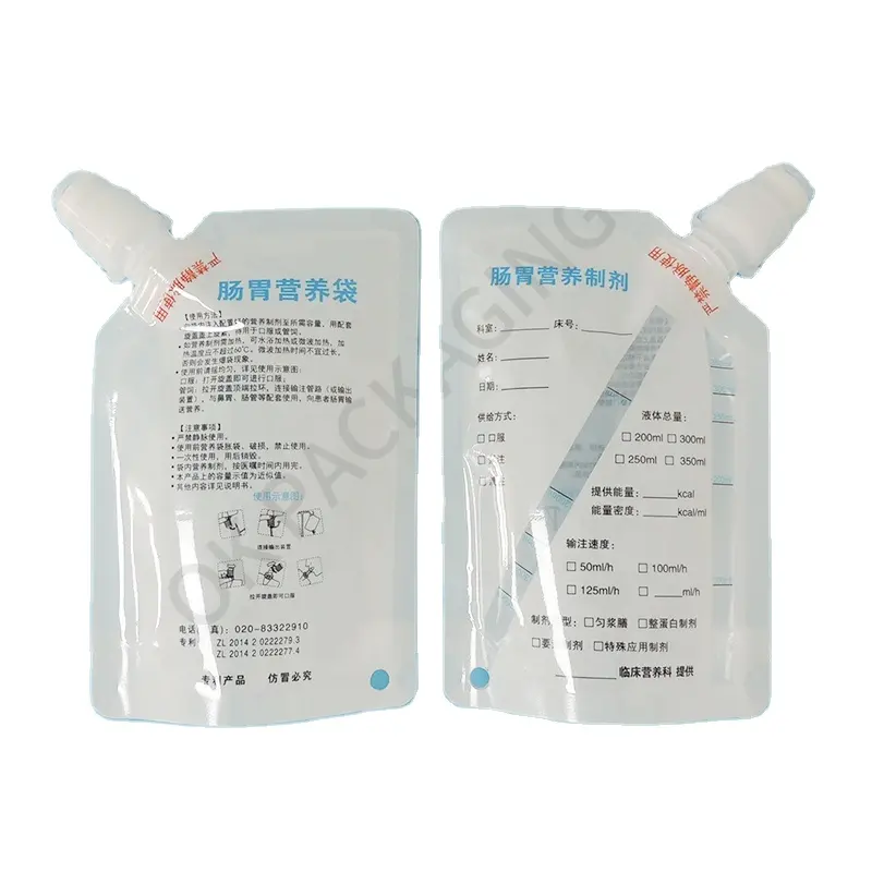 Bolsa transparente laminada de plástico para solución de nutrientes, eco-prc personalizada, soporte para poción médica, embalaje pequeño