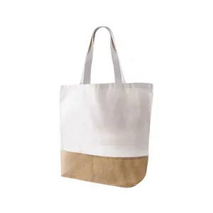 Borsa shopper in cotone riciclato e juta, gadget ecologici - Product Image 1